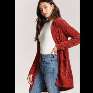 Forever 21 Ribbed Chenille Cardigan Medium Rust
